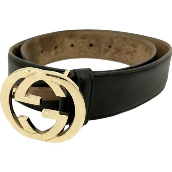 942189BB (S1) Gucci Belt Interlocking Black Leather - Picture 1 of 9